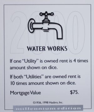 PARTS ONLY - Monopoly Board Game 2000 Millennium Tin Edition - Water Works Title Deed Card Only
