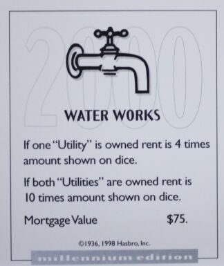 PARTS ONLY - Monopoly Board Game 2000 Millennium Tin Edition - (1) Water Works Title Deed Card Only