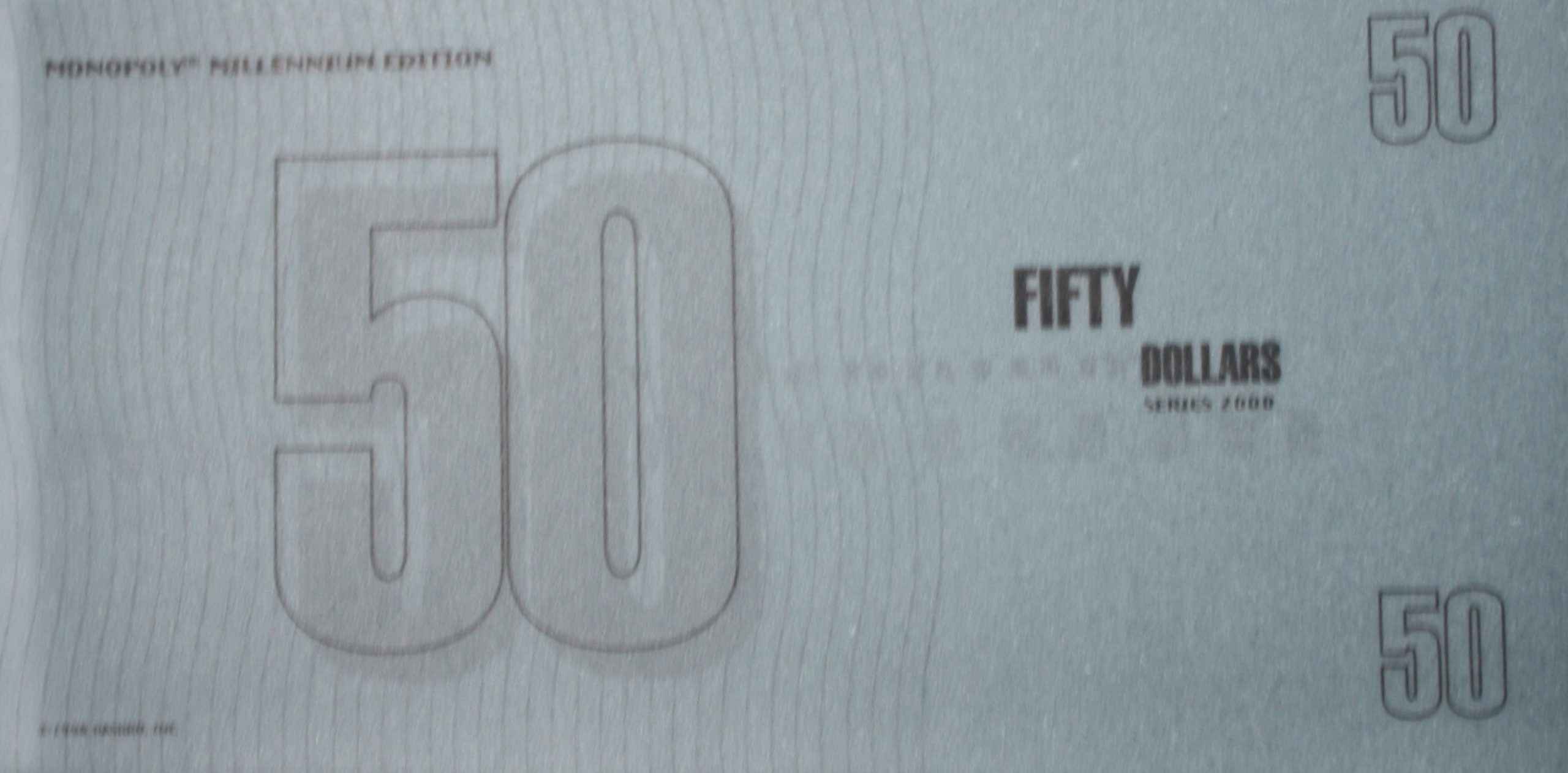 PARTS ONLY - Monopoly Board Game 2000 Millennium Tin Edition - Pack (10) $50 Translucent Money Only