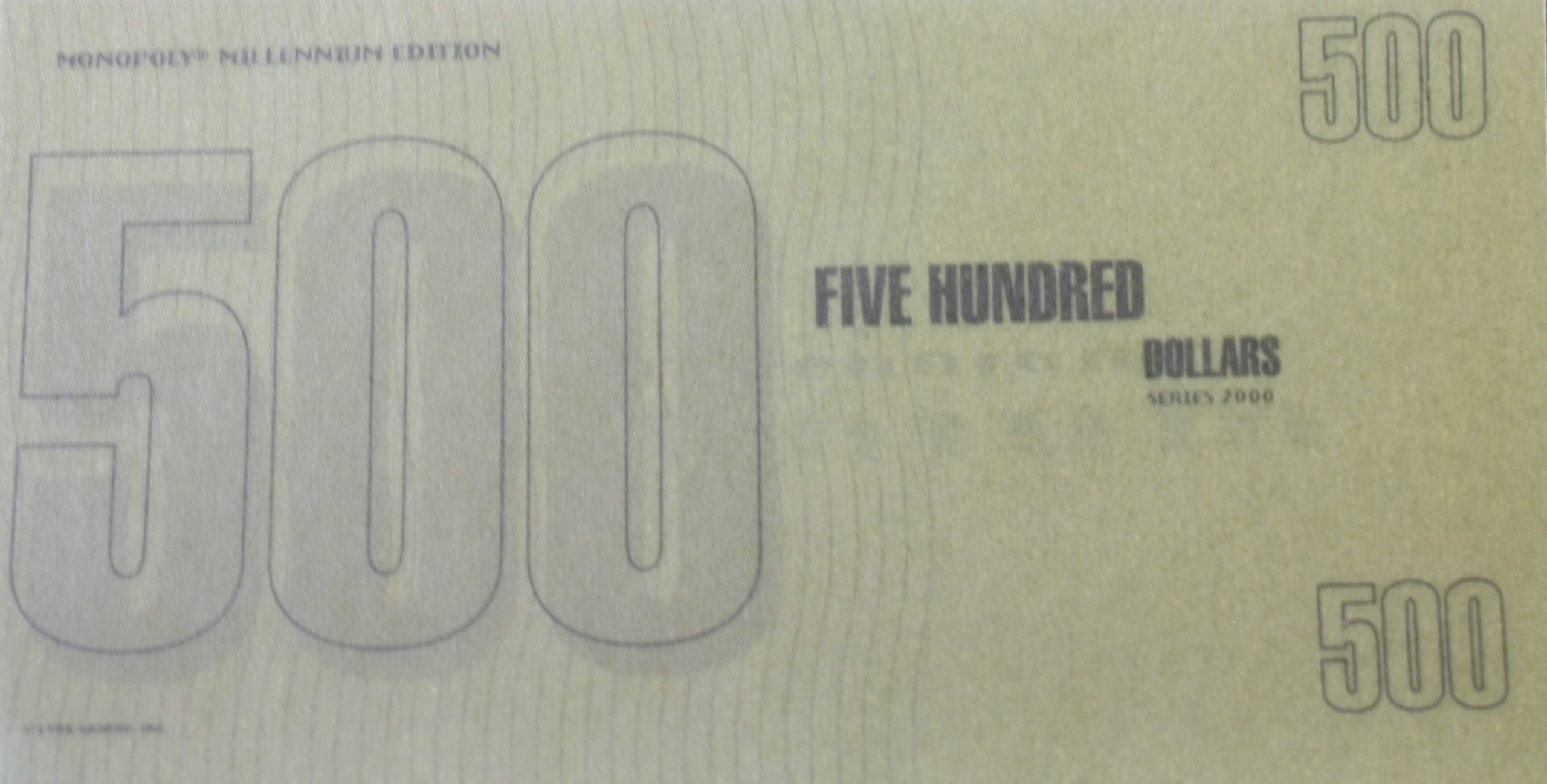 PARTS ONLY - Monopoly Board Game 2000 Millennium Tin Edition - Pack (10) $500 Translucent Money Only