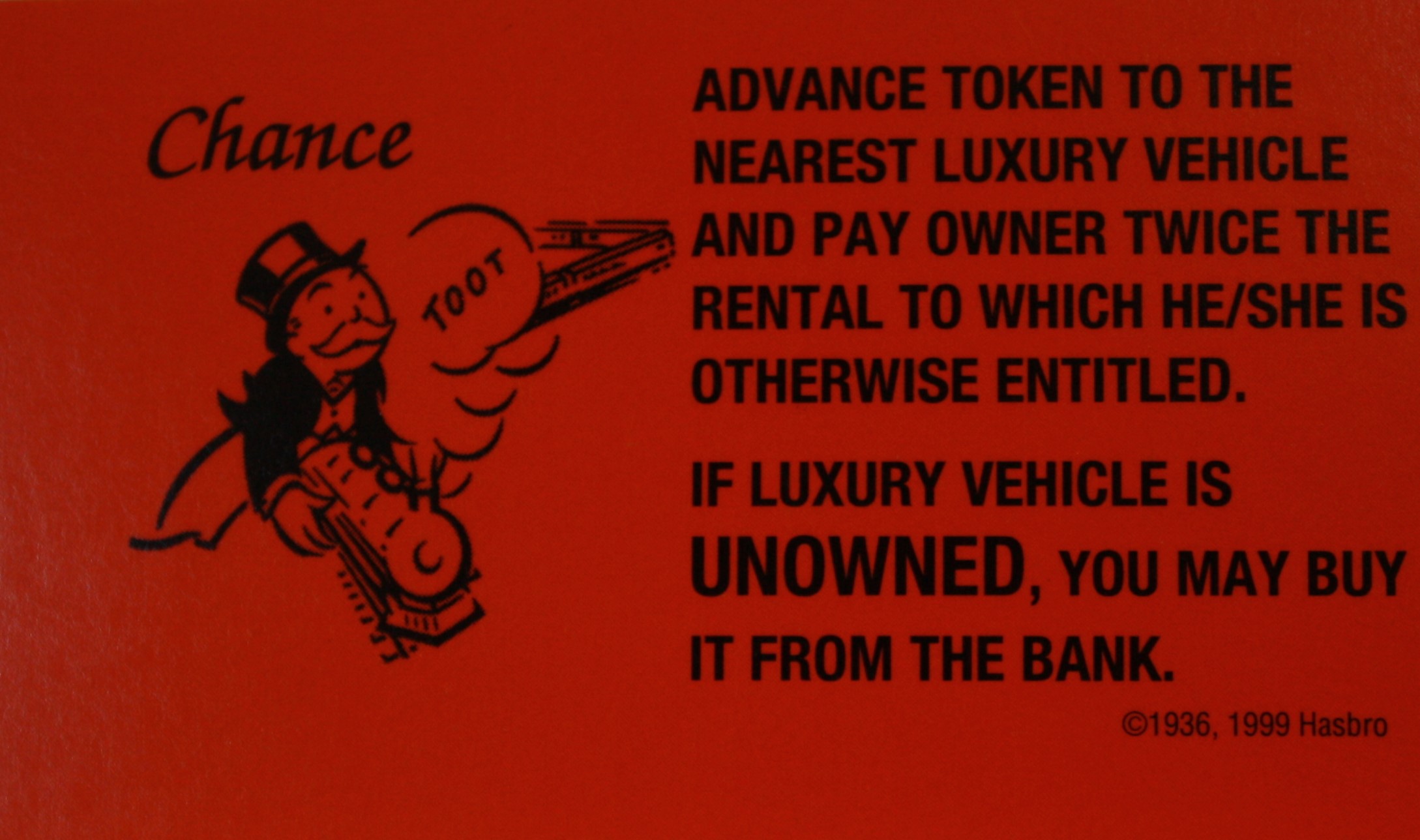 PARTS ONLY - Monopoly 2000 Millennium Board Game - #6 Chance Card Only
