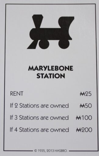PARTS ONLY - Monopoly Board Game Hasbro 2013 Version - "Marylebone Station" Card Only