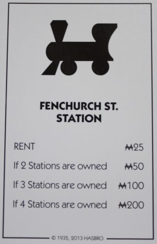 PARTS ONLY - Monopoly Board Game Hasbro 2013 Version - "Fenchurch St. Station" Card Only
