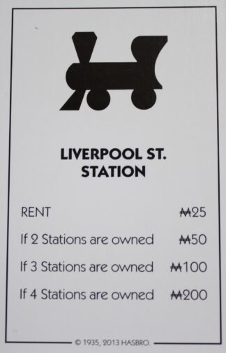 PARTS ONLY - Monopoly Board Game Hasbro 2013 Version - "Liverpool St. Station" Card Only