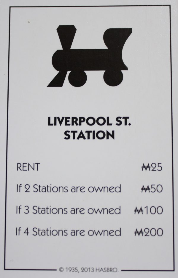 PARTS ONLY - Monopoly Board Game Hasbro 2013 Version - "Liverpool St. Station" Card Only