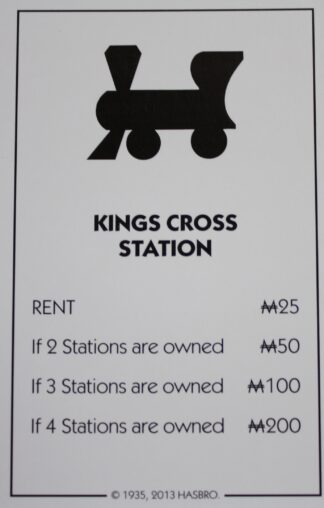 PARTS ONLY - Monopoly Board Game Hasbro 2013 Version - "Kings Cross Station" Card Only