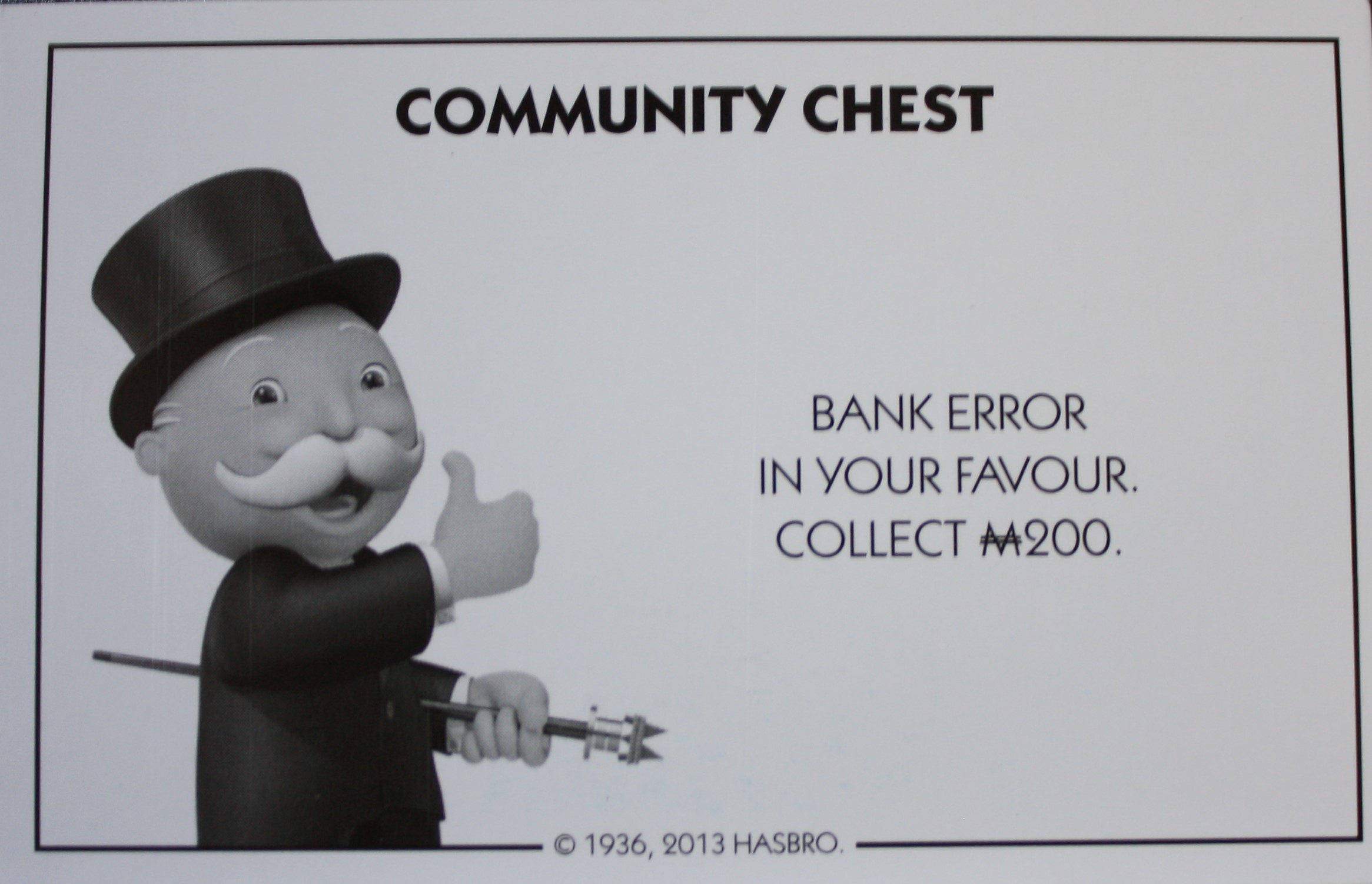 PARTS ONLY - Monopoly Board Game Hasbro 2013 Version - #10 Community Chest Card Only