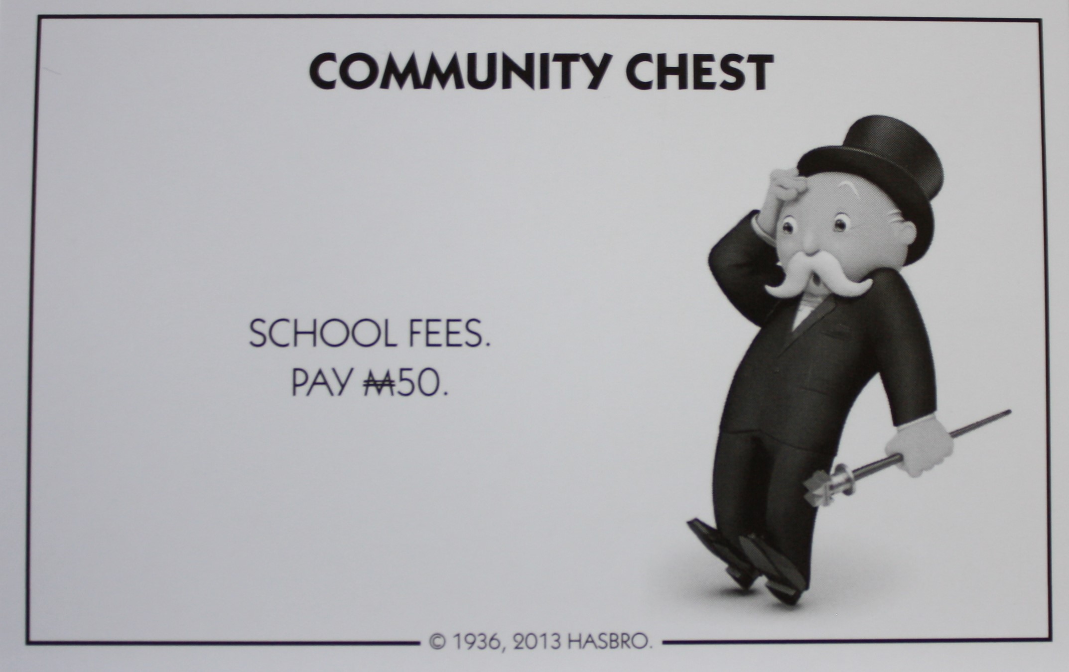 PARTS ONLY - Monopoly Board Game Hasbro 2013 Version - #1 Community Chest Card Only