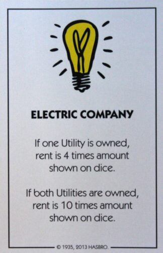 PARTS ONLY - Monopoly Board Game Hasbro 2013 Version - "Electric Company" Card Only