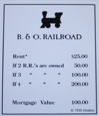 PARTS ONLY -Monopoly Board Game "1935 Deluxe First Edition Classic Reproduction" - "B & O R.R." Title Deed Card