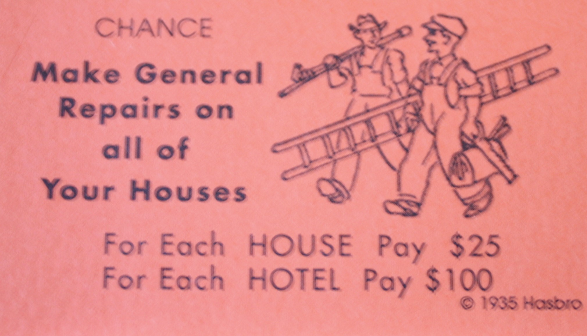 PARTS ONLY -Monopoly Board Game "1935 Deluxe First Edition Classic Reproduction" - #13 Chance Card Only