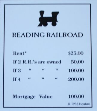PARTS ONLY -Monopoly Board Game "1935 Deluxe First Edition Classic Reproduction" - "Reading Railroad" Title Deed Card