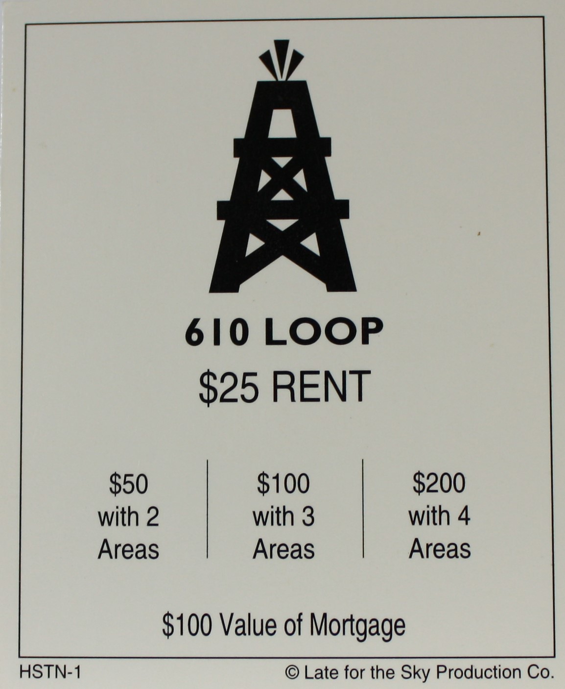 PARTS ONLY -Houston In-A-Box Board Game - "610 Loop" Title Deed Card Only
