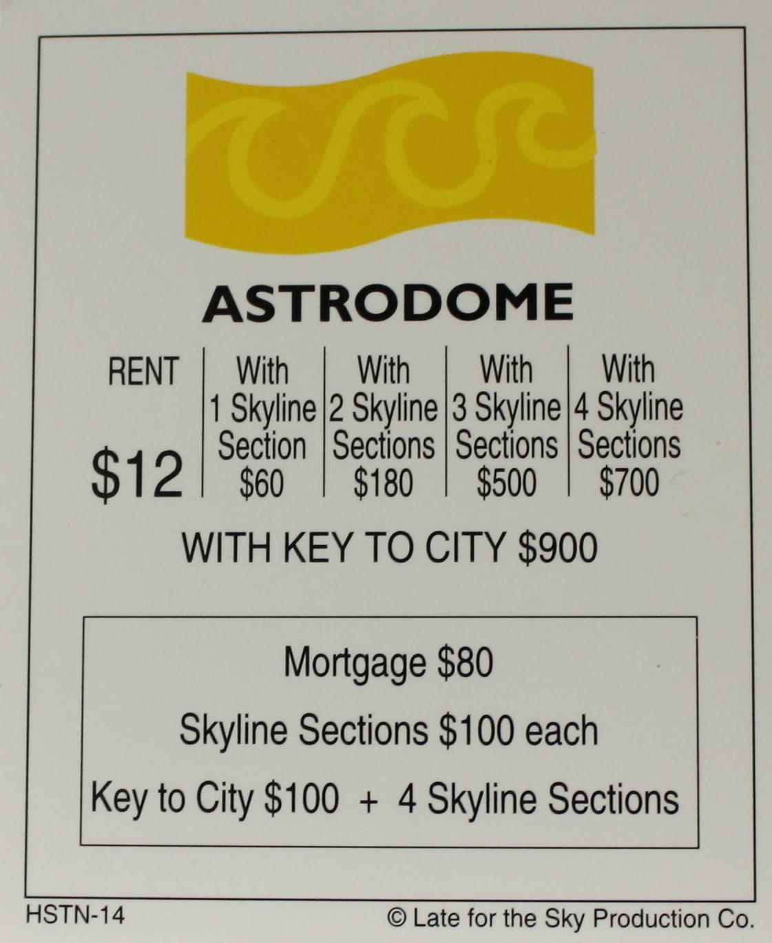 PARTS ONLY -Houston In-A-Box Board Game - "Astrodome" Title Deed Card Only