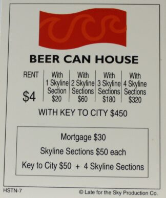 PARTS ONLY - Houston In-A-Box Board Game - "Beer Can House" Title Deed Card Only
