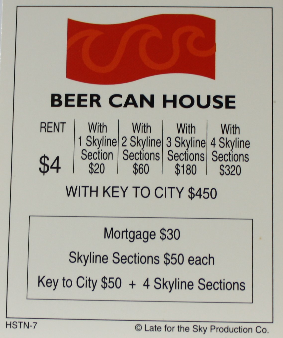 PARTS ONLY - Houston In-A-Box Board Game - "Beer Can House" Title Deed Card Only