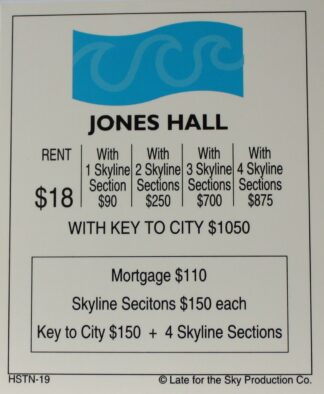 PARTS ONLY -Houston In-A-Box Board Game - "Jones Hall" Title Deed Card Only