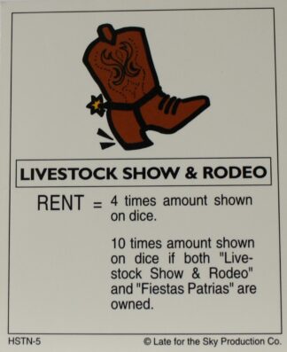 PARTS ONLY -Houston In-A-Box Board Game - "Livestock Show & Rodeo" Title Deed Card Only
