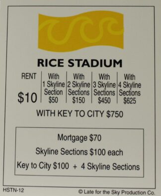 PARTS ONLY -Houston In-A-Box Board Game - "Rice Stadium" Title Deed Card Only