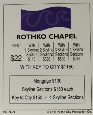 PARTS ONLY -Houston In-A-Box Board Game - "Rothko Chapel" Title Deed Card Only