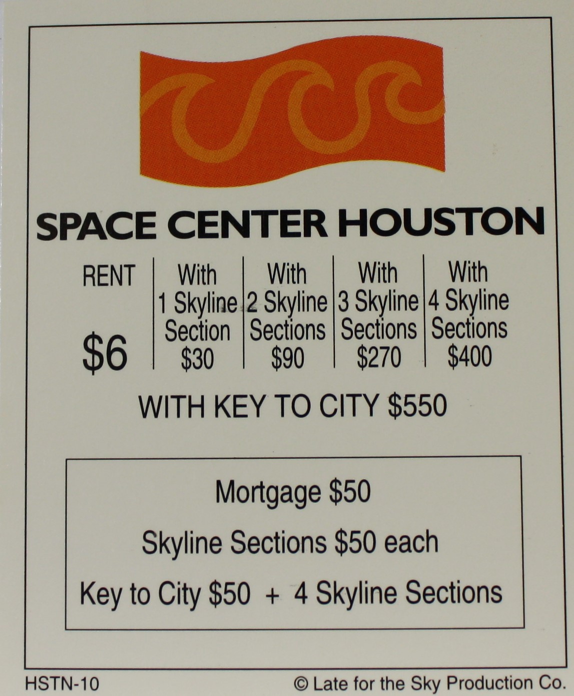 PARTS ONLY -Houston In-A-Box Board Game - "Space Center Houston" Title Deed Card Only