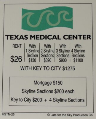 PARTS ONLY -Houston In-A-Box Board Game - "Texas Medical Center" Title Deed Card Only