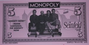 PARTS ONLY - Monopoly Seinfeld Board Game - Pack (10) $5 Seinfeld Specialty Money