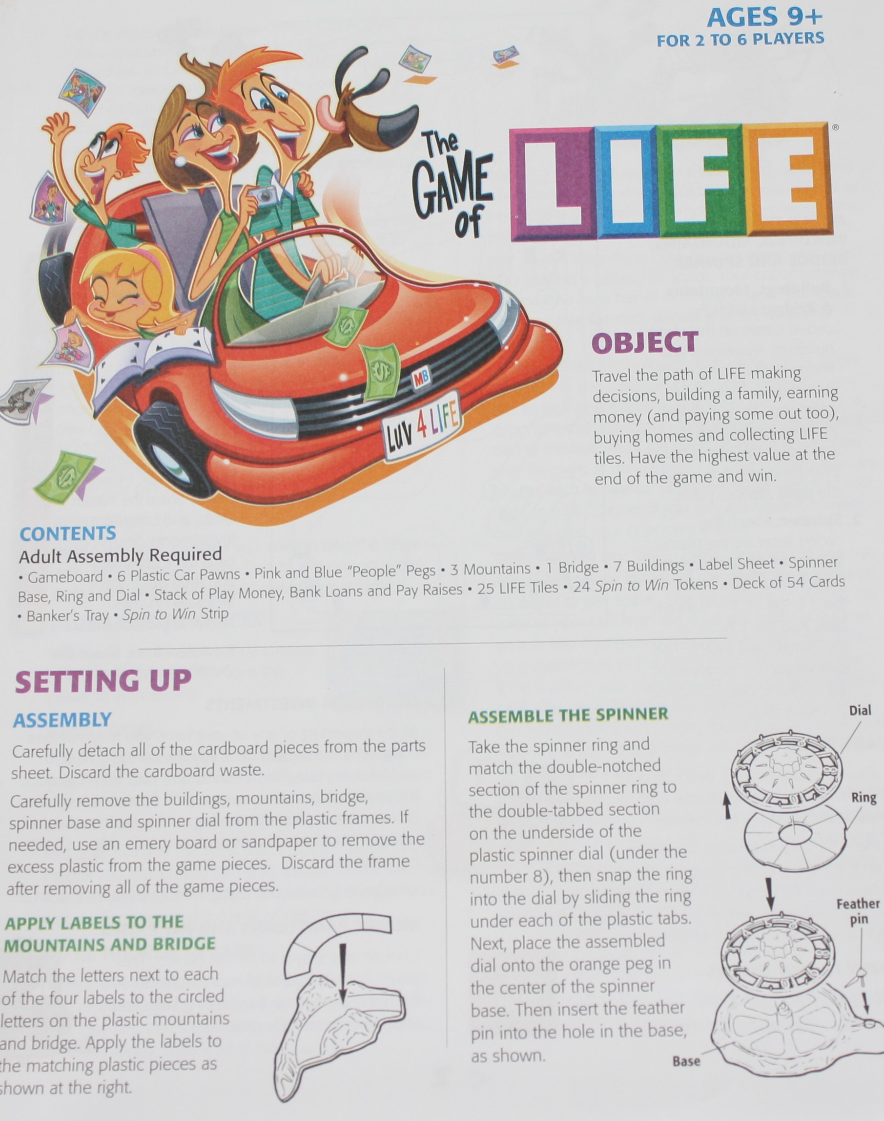 The Game of Life Replacement Instructions Manual Rules Set Up 2007
