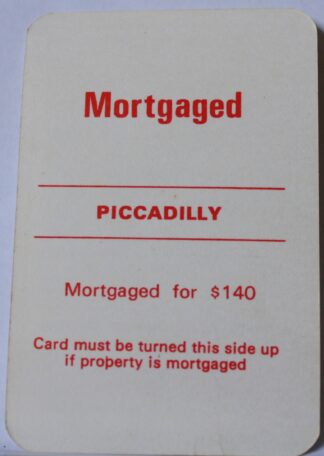 PARTS ONLY - Monopoly Toltoys 1960s Board Game - (1) Piccadilly Title Deed Card Only