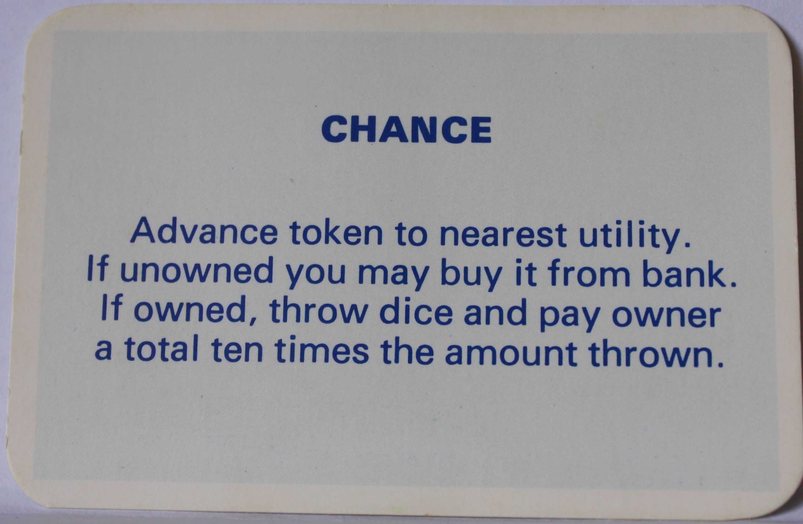 PARTS ONLY - Monopoly Toltoys 1960s Board Game - #4 Chance Card Only