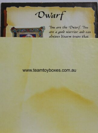 PARTS ONLY - Hero Quest Board Game - (1) Dwarf Character Card Only