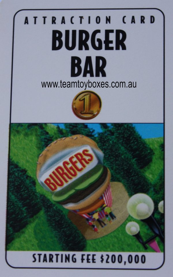 PARTS ONLY - RollerCoaster Tycoon Board Game - (1) Burger Bar Attraction Card