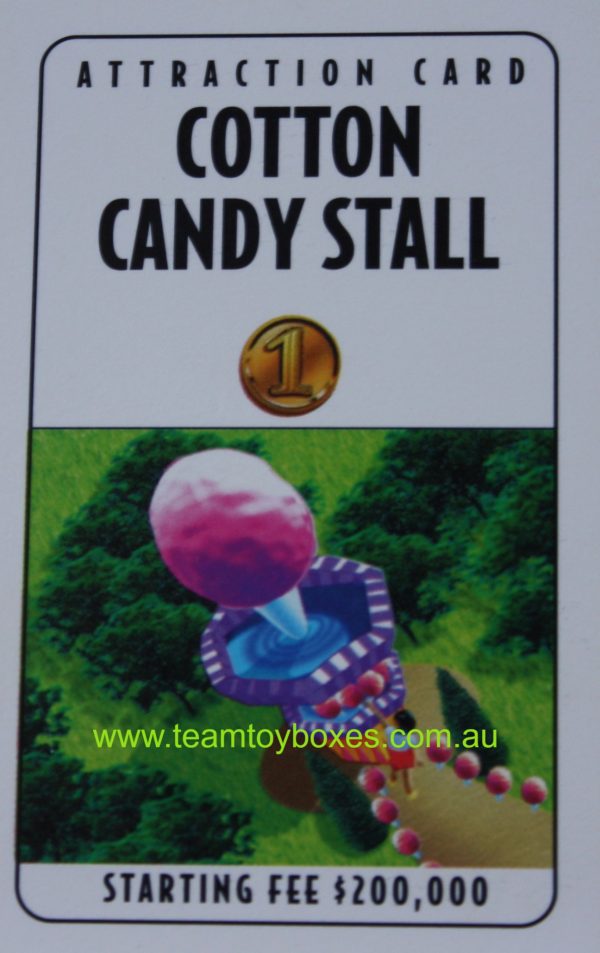 PARTS ONLY - RollerCoaster Tycoon Board Game - (1) Cotton Candy Stall Attraction Card Only
