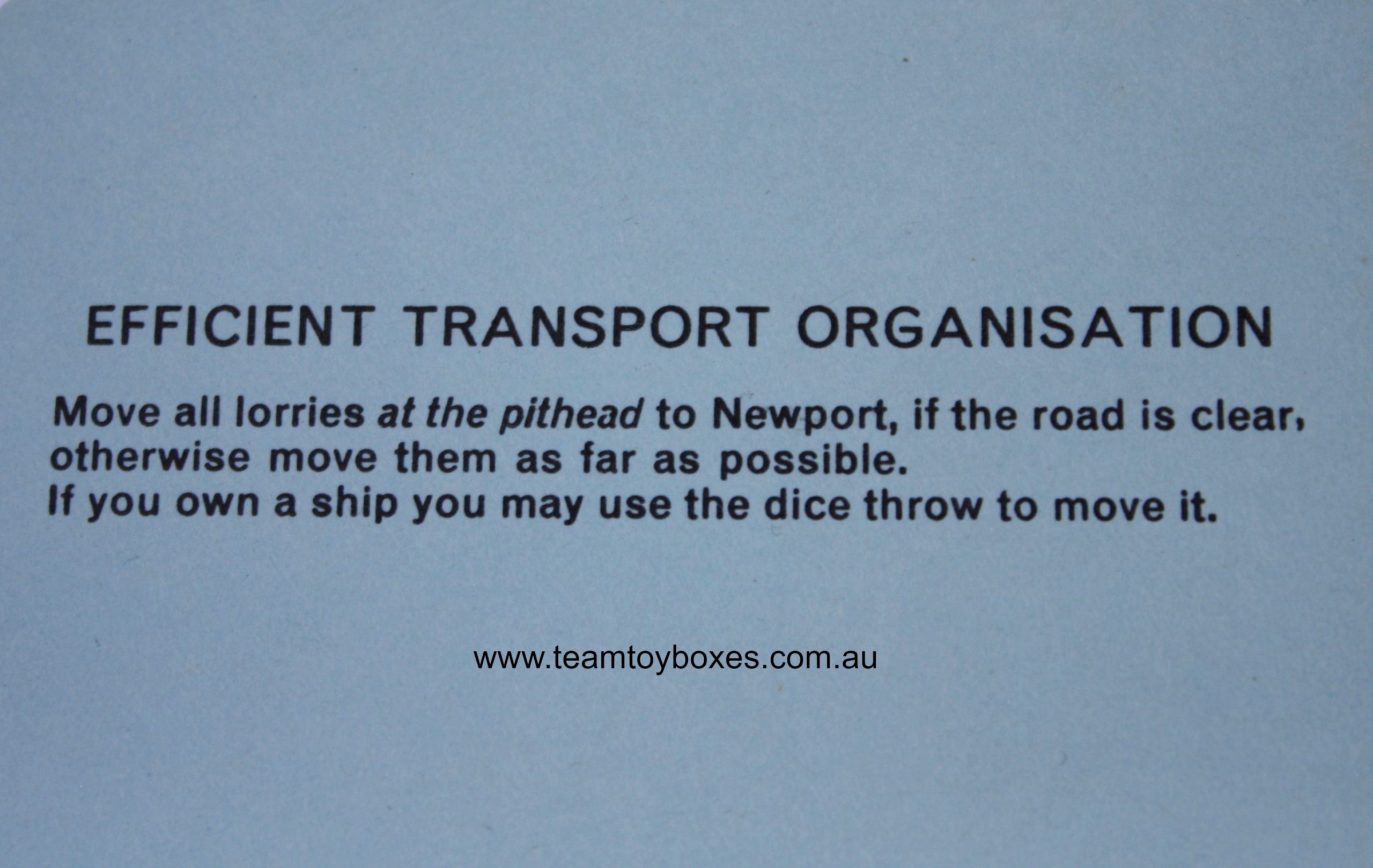 PARTS ONLY - Mine A Million Business Board Game - (1) Efficient Transport Organisation Card Only