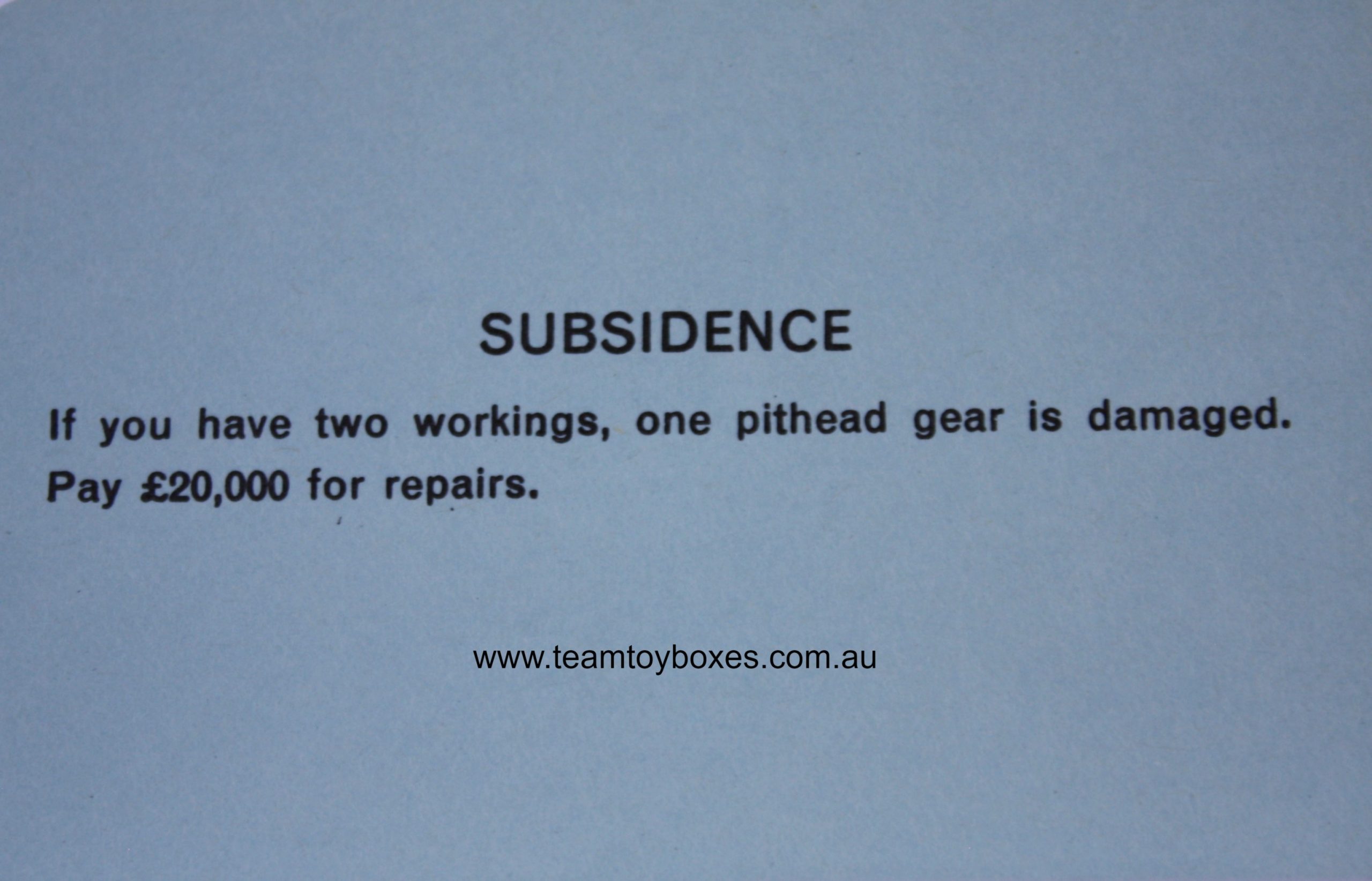 PARTS ONLY - Mine A Million Business Board Game - (1) Subsidence Card Only