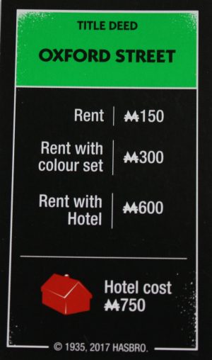 PARTS ONLY - Monopoly Board Game "Cheaters" Edition - (1) Oxford Street Title Deed Card Only