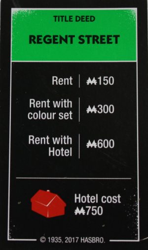 PARTS ONLY - Monopoly Board Game "Cheaters" Edition - (1) Regent Street Title Deed Card Only