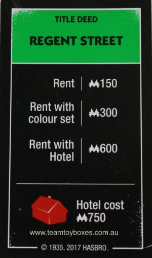 PARTS ONLY - Monopoly Board Game "Cheaters" Edition - (1) Regent Street Title Deed Card Only