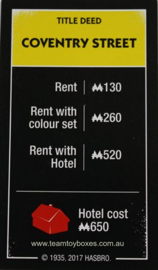 PARTS ONLY - Monopoly Board Game "Cheaters" Edition - (1) Coventry Street Title Deed Card Only