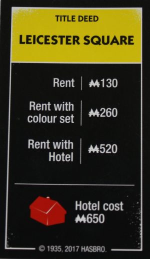 PARTS ONLY - Monopoly Board Game "Cheaters" Edition - (1) Leicester Square Title Deed Card Only