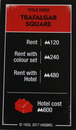 PARTS ONLY - Monopoly Board Game "Cheaters" Edition - (1) Trafalgar Square Title Deed Card Only