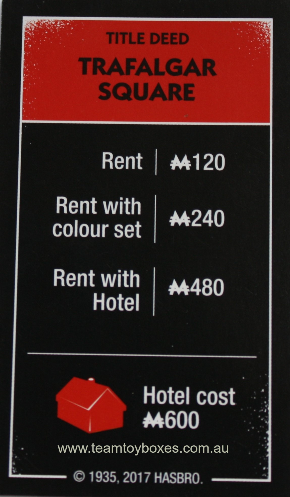 PARTS ONLY - Monopoly Board Game "Cheaters" Edition - (1) Trafalgar Square Title Deed Card Only