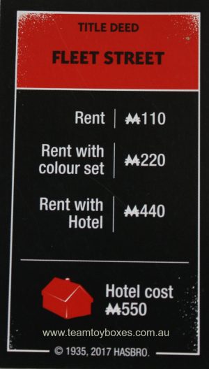 PARTS ONLY - Monopoly Board Game "Cheaters" Edition - (1) Fleet Street Title Deed Card Only