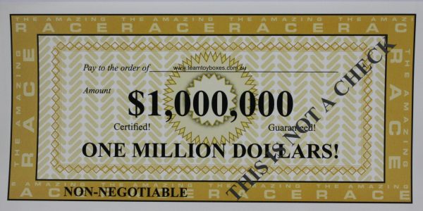 PARTS ONLY - The Amazing Race Board Game - (1) One Million Dollar Check Only