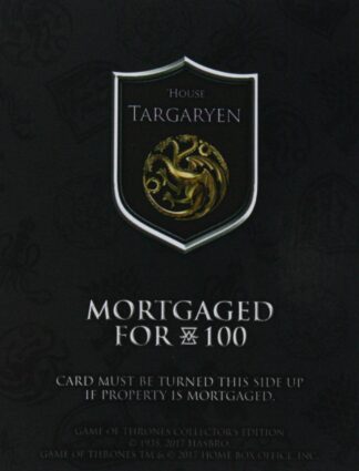 PARTS ONLY - Monopoly Board Game "Game of Thrones" Collector’s Edition - (1) House Targaryen Title Deed Card Only