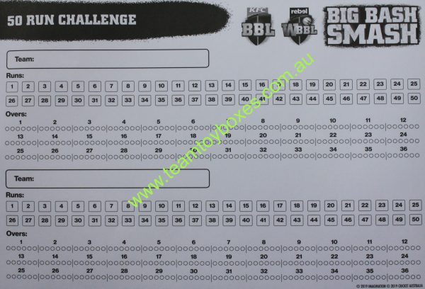PARTS ONLY - Big Bash Smash Board Game - (1) 50 Run Challenge Score Pad Sheet Only