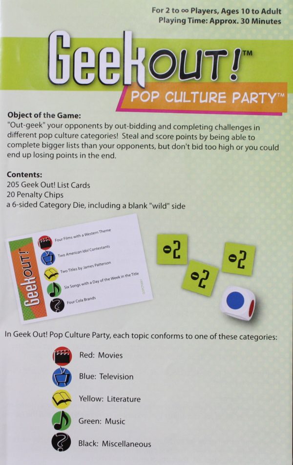 PARTS ONLY - Geek Out Pop Culture Party Board Game - (1) Set of Instructions Only