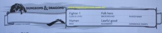 PARTS ONLY - Dungeons and Dragons Starter Set - (1) Fighter 1 Folk Hero Character Sheet Only