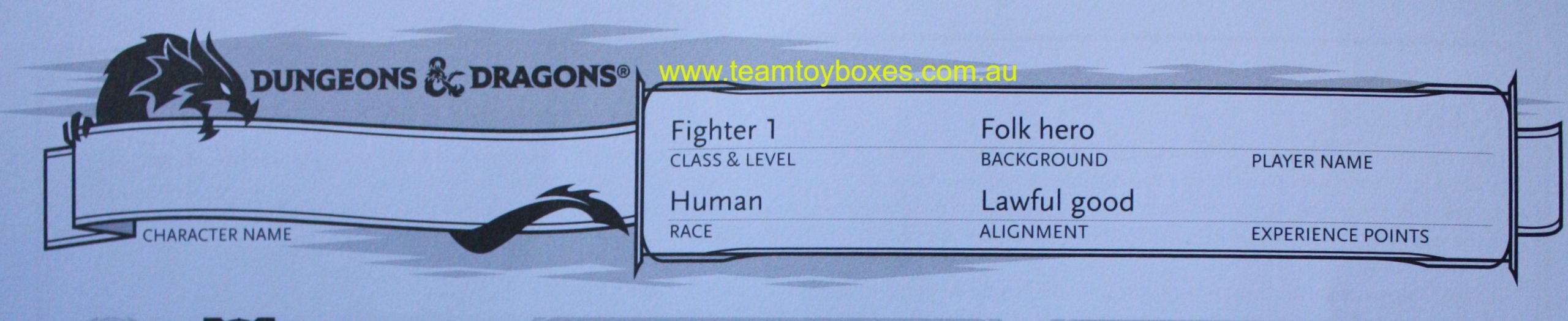 PARTS ONLY - Dungeons and Dragons Starter Set - (1) Fighter 1 Folk Hero Character Sheet Only