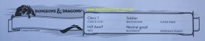 PARTS ONLY - Dungeons and Dragons Starter Set - (1) Cleric 1 Soldier Character Sheet Only
